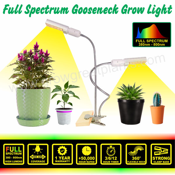 LED Full Spectrum 2-Head Gooseneck Grow Light (Similar to Natural Sunlight)
