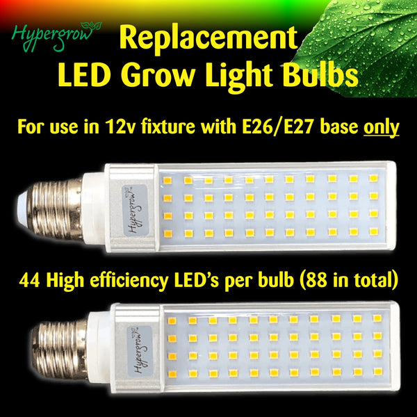Replacement LED Grow Light Bulbs (2 pack) - 12v/88 LED White Natural Sunlight
