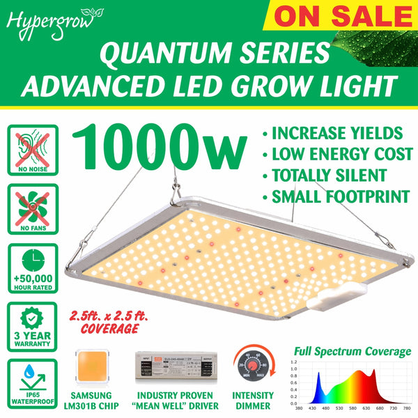1000W Quantum Series Advanced LED Grow Light - Silent, Fanless, Energy Efficient